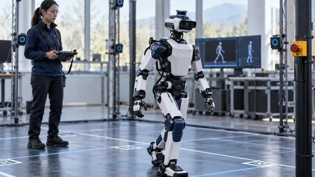 Humanoïde compact générique dans une zone de capture de mouvement sécurisée