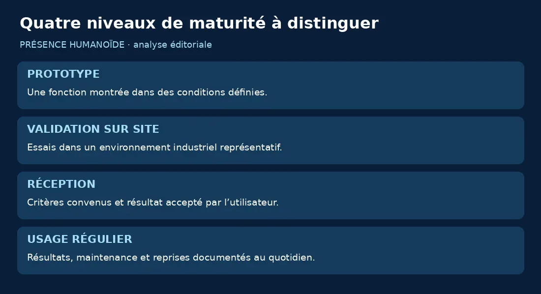 Quatre statuts : prototype, validation sur site, réception et usage régulier