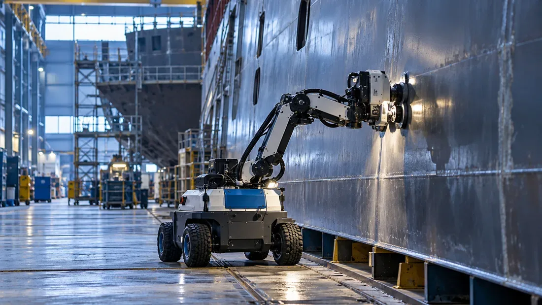 Plateforme robotique générique équipée d’un capteur près d’un panneau métallique